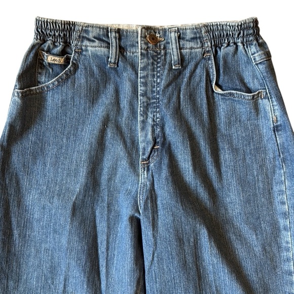 Vintage Lee High Rise Tapered Mom Jeans Side Elastic Medium Blue Wash Size 10 - Picture 2 of 14